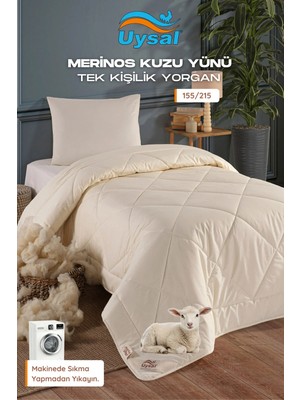 Uysal Yorgan Merinos Kuzu Yünü Yorgan Pamuklu Akfil Krem Tek Kişilik