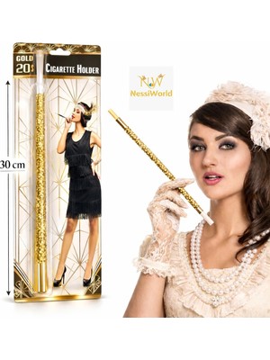 Uzman Toptan Mey Ithalat® 30 cm Altın Gold Payetli Sigara Tutacağı – 1920’LER Gatsby Parti Aksesuarı