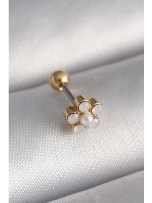Uzman Toptan Mey Ithalat® 316L Çelik Gold Renk Zirkon Taşlı Çiçek Model Tragus Piercing