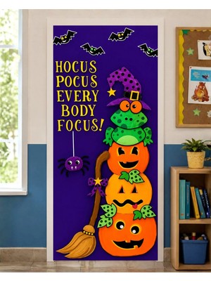 Promisebackdrop2 190X75CM Lastikli Kapı Süsü, Kumaş Kapı Giydirme, Hocus Pocus Everybody Focus, Sınıf Kapısı, Okul Etkinlik Kapı Süsü
