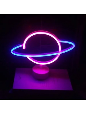 Belle Fusion Mey Ithalat® Neon Işıklı Satürn Lamba (Pil + Usb)