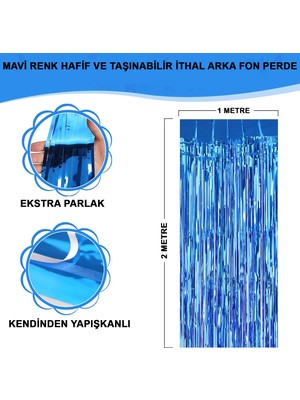 Uzman Toptan Mey Ithalat® Mavi Renk Ekstra Metalize Parlak Saçaklı Arka Fon Perde Ithal A Kalite 1x2 Metre