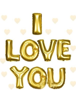 Uzman Toptan Mey Ithalat® I Love You Folyo Balon Altın Renk 35 cm