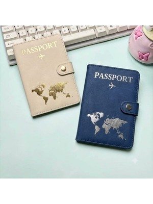 Beypa Pasaport Kılıfı Harita Desenli-Tokalı Çift 2 Li