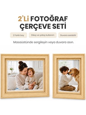 Vusign Vusıgn  Mdf Ahşap Kabartmalı Çerçeve Masaüstü ve Duvar Askılı Fotoğraf Çerçevesi 2'li Set