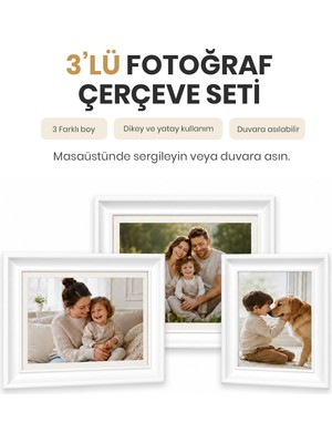 Vusign Vusıgn  Mdf Beyaz Kabartmalı ,masaüstü ve Duvar Askılı  Fotoğraf Çerçevesi  3'lü Set