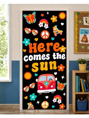 Promisebackdrop2 190X75CM Lastikli Kapı Süsü, Kumaş Kapı Giydirme, Here Comes The Sun, Sınıf Kapısı, Okul Etkinlik Kapı Süsü