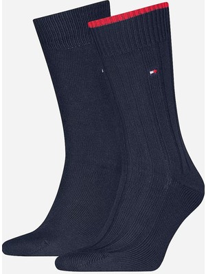 Tommy Hilfiger Structured Ribbed 2 Pack Socks Navy Kalın Pamuklu Uzun Çorap 2 Li Pkt Lacivert