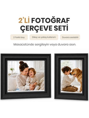 Vusign Vusıgn Mdf Fotoğraf Çerçevesi Siyah Kabartmalı Çerçeve Masaüstü ve Duvar Askılı 2'li Set