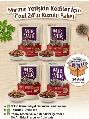 Mır mır Mırmır Pouch Premium Tahılsız Yaş Kedi Maması 85 gr x 24 Adet Kuzu Etli Kedi Konservesi