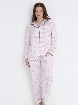 TeknoKapsül Dofi Kadın Puantiyeli Düğmeli S-Xl Pijama Takımı - Pembe