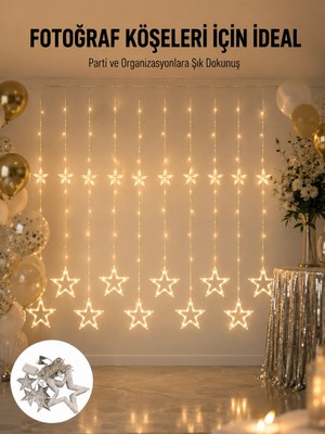 Urfakent Dekoratif Yıldız Peri LED Perde 3x3 Metre Ortam Işığı Yeni Nesil