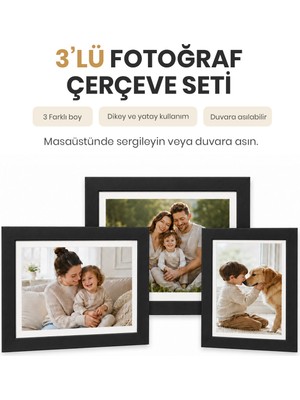 Vusign Vusıgn  Mdf  Siyah  Masaüstü ve Duvar Askılı Çerçeve Fotoğraf Çerçevesi  3'lü Set