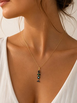Poseidons Jewellery Mediterranean Fish Premium Renkli Mine Detaylı 316L Çelik Altın Renk Balık Kolye