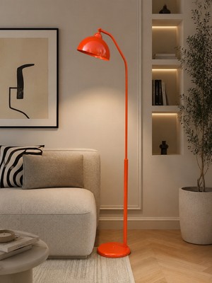 Avizade Amber Turuncu Metal Premium Tasarım Hareketli Başlıklı Şapkalı Ayaklı Lambader E27 Duy Uyumlu Modern Minimalist Dekoratif Zemin Lambası Salon Oturma Odası Yatak Odası Köşe Okuma Lambası