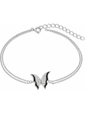 Brezza Lusso Jewelry 925 Ayar Mineli Işıltılı Kanatlar Gümüş Kadın Bileklik