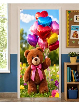 Promisebackdrop2 190X75CM Lastikli Kapı Süsü, Kumaş Kapı Giydirme, Ayıcık Temalı, Sınıf Kapısı, Okul Etkinlik Kapı Süsü
