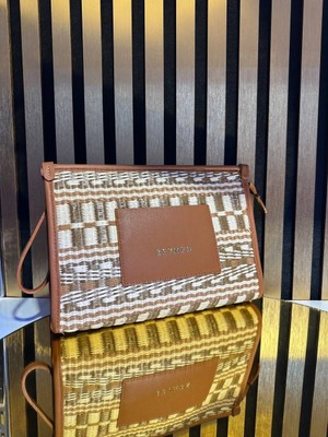 Pazarvia Shop Hasır Deri Taba Renk Clutch