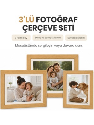 Vusign Vusıgn VS65  Mdf Ahşap Rengi Masaüstü ve Duvar Askılı Çerçeve Fotoğraf Çerçevesi  3'lü Set