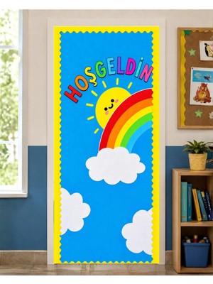 Promisebackdrop2 190X75CM Lastikli Kapı Süsü, Kumaş Kapı Giydirme, Hoş Geldin, Sınıf Kapısı, Okul Etkinlik Kapı Süsü