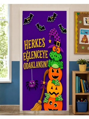 Promisebackdrop2 190X75CM Lastikli Kapı Süsü, Kumaş Kapı Giydirme, Herkes Eğlenceye Odaklansın, Sınıf Kapısı, Okul Etkinlik Kapı Süsü