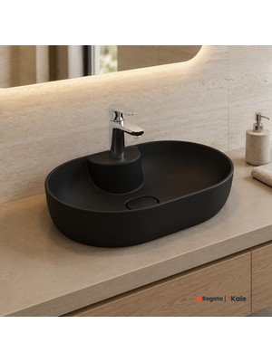 Kale Zero 2.0 60X40 cm Ada Armatür Bantlı Mat Siyah Oval Çanak Lavabo