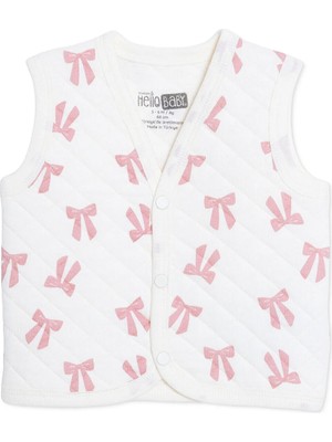 TeknoKapsül Ebebek Hello Baby Hellobaby Kız Bebek Kapitone Yelek Fiyonk Baskılı Çıtçıtlı V Yaka Sleeveless