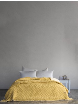 Dantela Cedric Dolgulu Yıkamalı %100 Pamuk Çift Kişilik Yatak Örtüsü & Pike 230x240 Cm Sarı