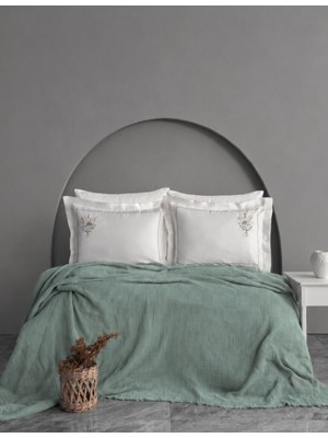 Dantela Garden Nakışlı EL-İŞİ Kırlent & Örtü Takımı - Mint