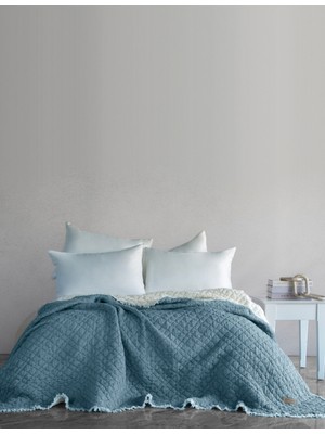 Dantela Cedric Dolgulu Yıkamalı %100 Pamuk Çift Kişilik Yatak Örtüsü & Pike 230x240 Cm Lacivert