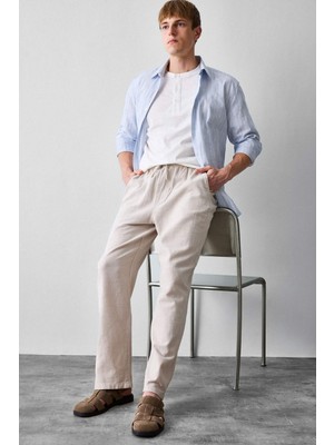 DeFacto %100 Pamuk Baggy Fit Elastik Bel Bej Pantolon G2592AX26AU