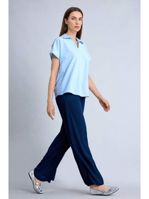 DeFacto Culotte Geniş Paça Kırışık Dokulu Viskon Lacivert Pantolon C9565AX26SM