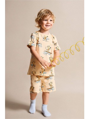DeFacto %100 Pamuk Hayvan Baskılı 2'li Somon Pijama Takımı Erkek Bebek H8212A526HS