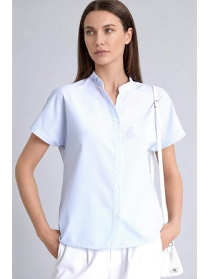 DeFacto Regular Fit Bisiklet Yaka Kısa Kollu Açık Mavi Gömlek H8693AX26HS