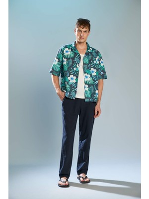 DeFacto %100 Pamuk Regular Fit Lacivert Beli Lastikli Pantolon D2671AX26SM