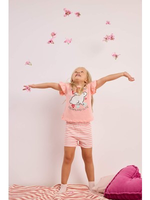 DeFacto %100 Pamuk 2'li Fırfırlı Kol Açık Pembe Pijama Takımı Kız Bebek H9308A526SM