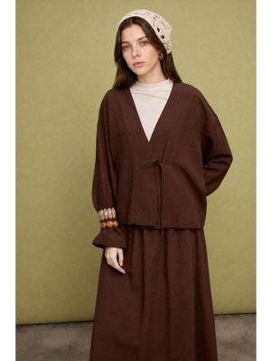 DeFacto Regular Fit Keten Karışımlı Kahverengi Kimono I1780AX26HS