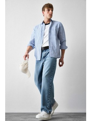 DeFacto %100 Pamuk Baggy Fit Geniş Paça Jean Açık Mavi Pantolon E8421AX26AU