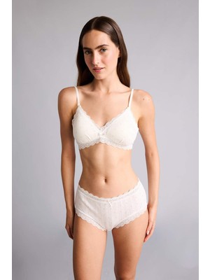 DeFacto %100 Pamuk Dantel Detaylı Fitilli Desenli Slip Beyaz Külot H7275AX26SP