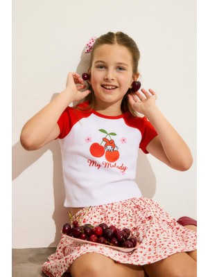 DeFacto My Melody Fitted Bisiklet Yaka Ribana Kısa Kollu Tişört Kız Çocuk H3479A826HS