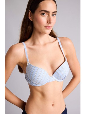 DeFacto Poplin Kaplı Push Up Balenli Çizgili Bra H3799AX26SP