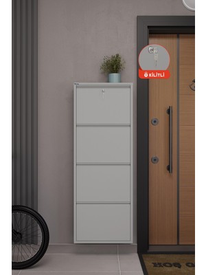 Ceha Kilitli 4'lü Metal Ayakkabılık - Gri