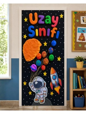 Promisebackdrop2 190X75CM Lastikli Kapı Süsü, Kumaş Kapı Giydirme, Uzay Sınıfı, Sınıf Kapısı, Okul Etkinlik Kapı Süsü