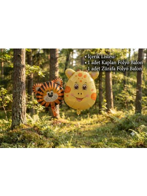 Çavuş E-Ticaret Hayvan Figürlü Safari Set Zürafa , Kaplan 2li  Folyo Balon Set Safari Doğum Günü Konseptli Folyo Balon Parti Set