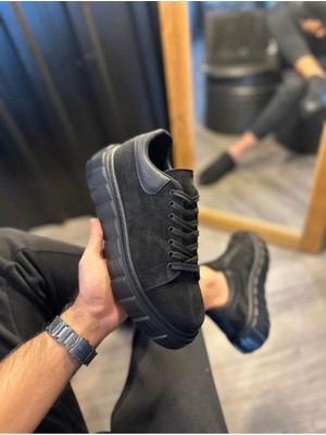 Pabucmarketi Siyah Süet (Siyah Taban) Bağcıklı Erkek Sneaker