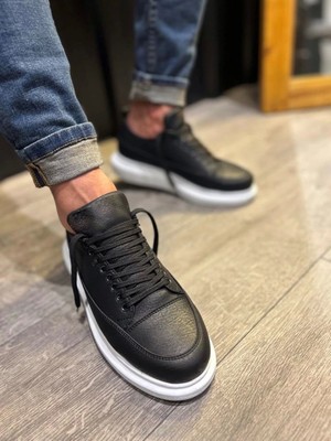 Pabucmarketi Siyah (Beyaz Taban) Bağcıklı Erkek Sneaker