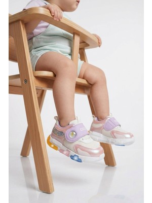 Cool Pudra Cırtlı Fileli Işıklı Kız Bebek Spor Ayakkabı