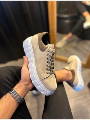 Pabucmarketi Krem Süet Bağcıklı Erkek Sneaker