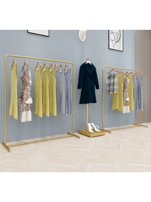 MD Vitrin Dekorasyon Butik Mağaza Raf Sistemleri 3lü Askılık Stand Statik Gold Boyalı Set