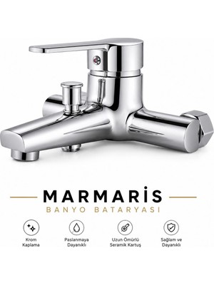 Fedam Marmaris Banyo Bataryası Krom Duş Bataryası Tek Kumandalı Banyo Musluğu Banyo Armatürü Seramik Kartuşlu